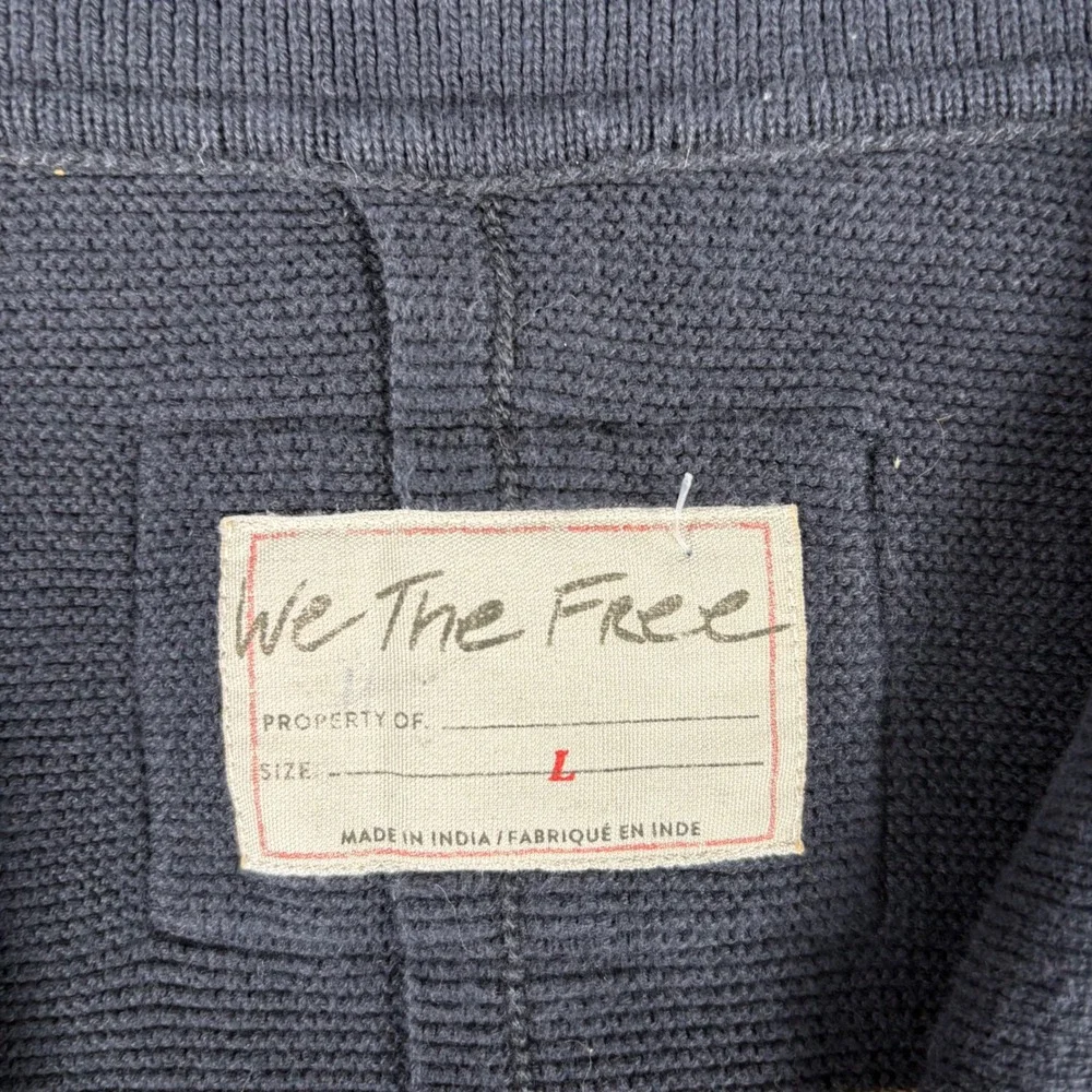 We The Free People Womens Black Striped Cropped OVersized Polo Knit Shirt Size L
